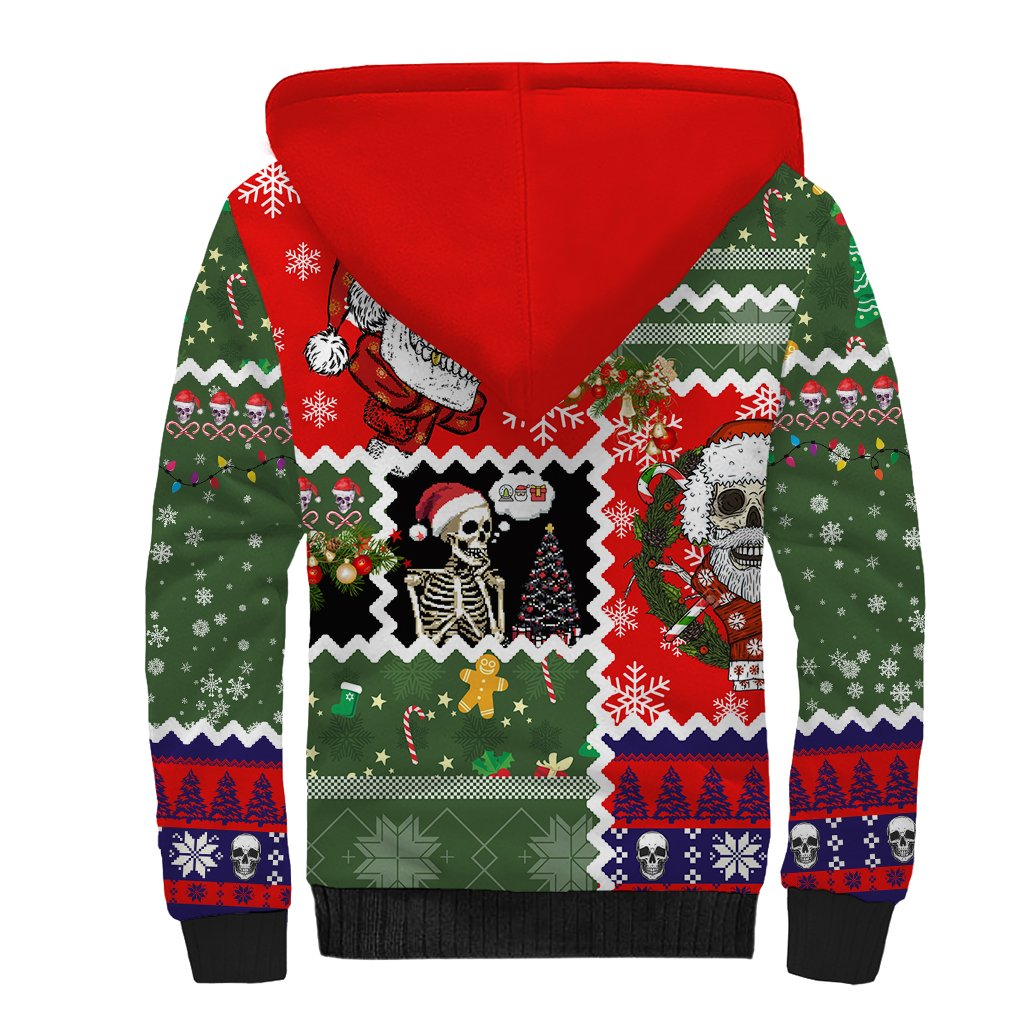 Skeleton Santa Claus Sherpa Hoodie Moodboard Skull Ugly Christmas - Wonder Print Shop