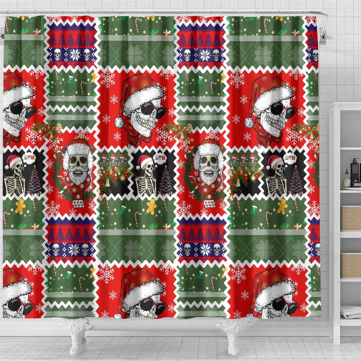 skeleton-santa-claus-shower-curtain-moodboard-skull-ugly-christmas