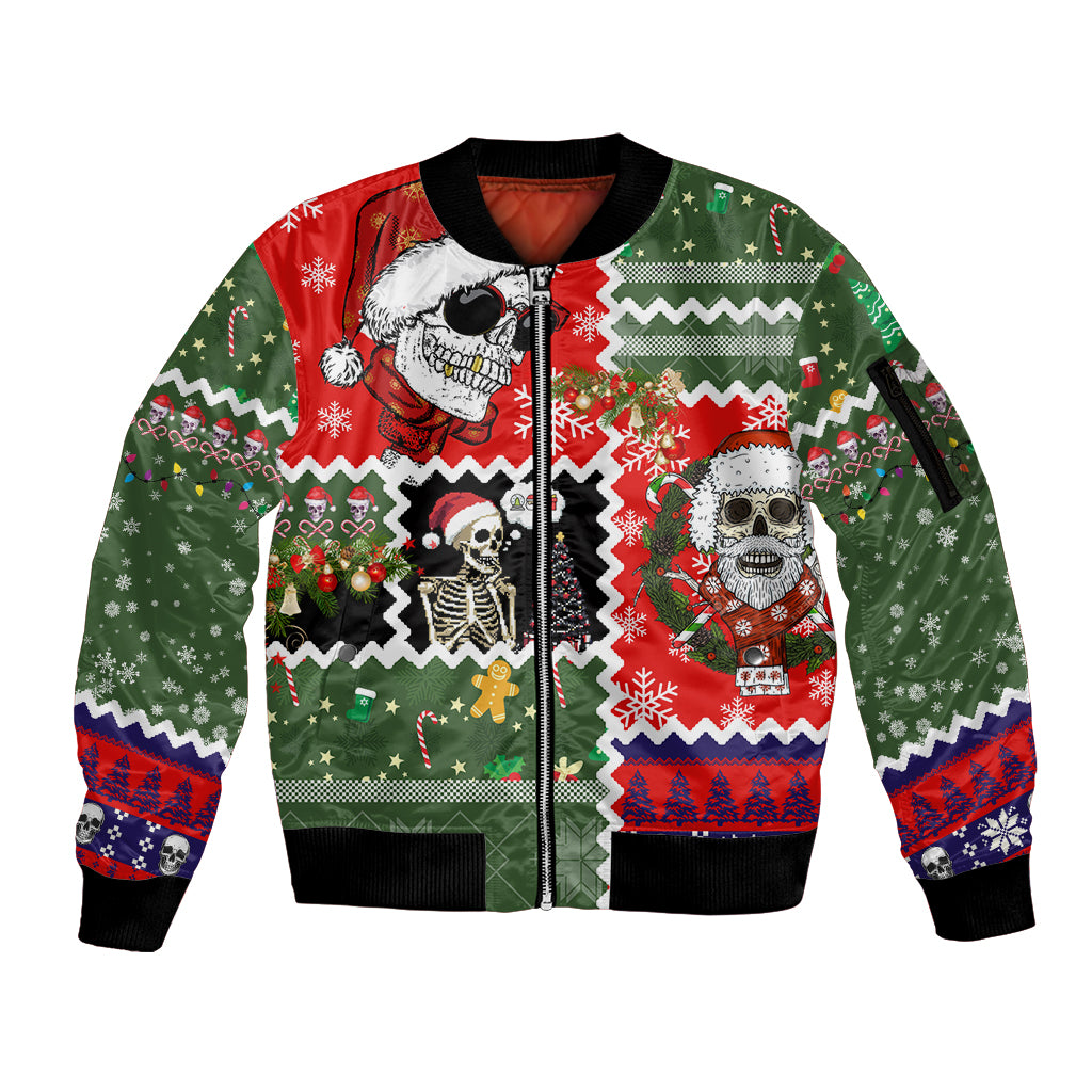 Skeleton Santa Claus Sleeve Zip Bomber Jacket Moodboard Skull Ugly Christmas - Wonder Print Shop