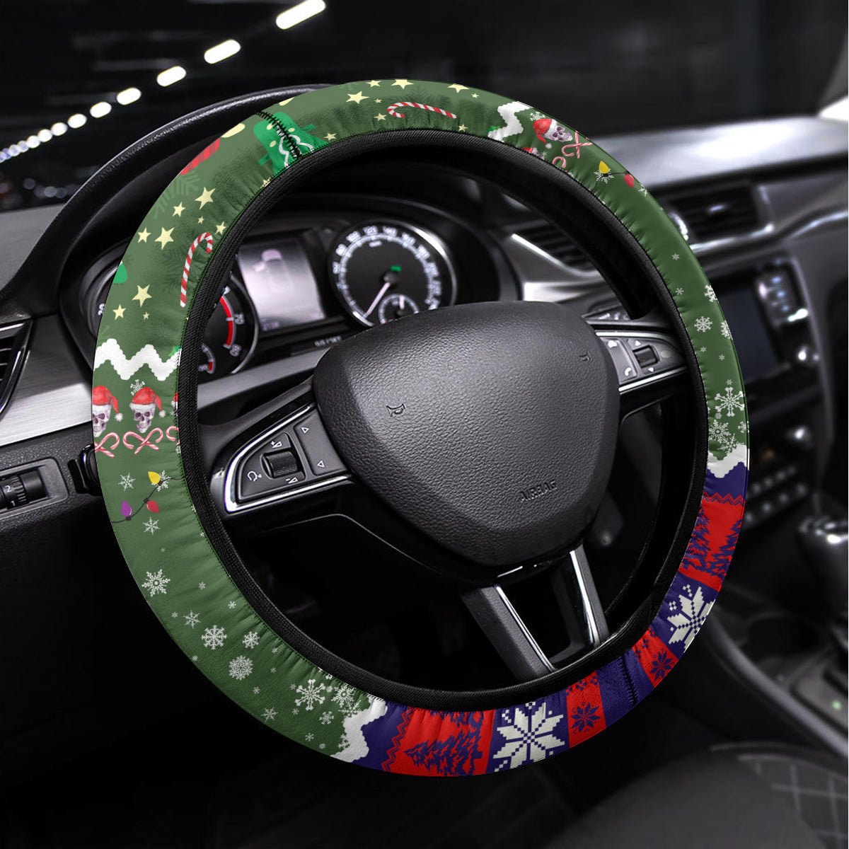 Skeleton Santa Claus Steering Wheel Cover Moodboard Skull Ugly Christmas