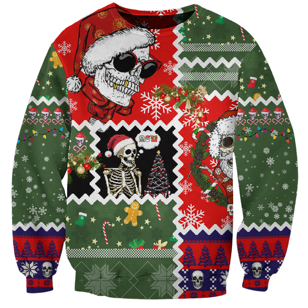 Skeleton Santa Claus Sweatshirt Moodboard Skull Ugly Christmas - Wonder Print Shop