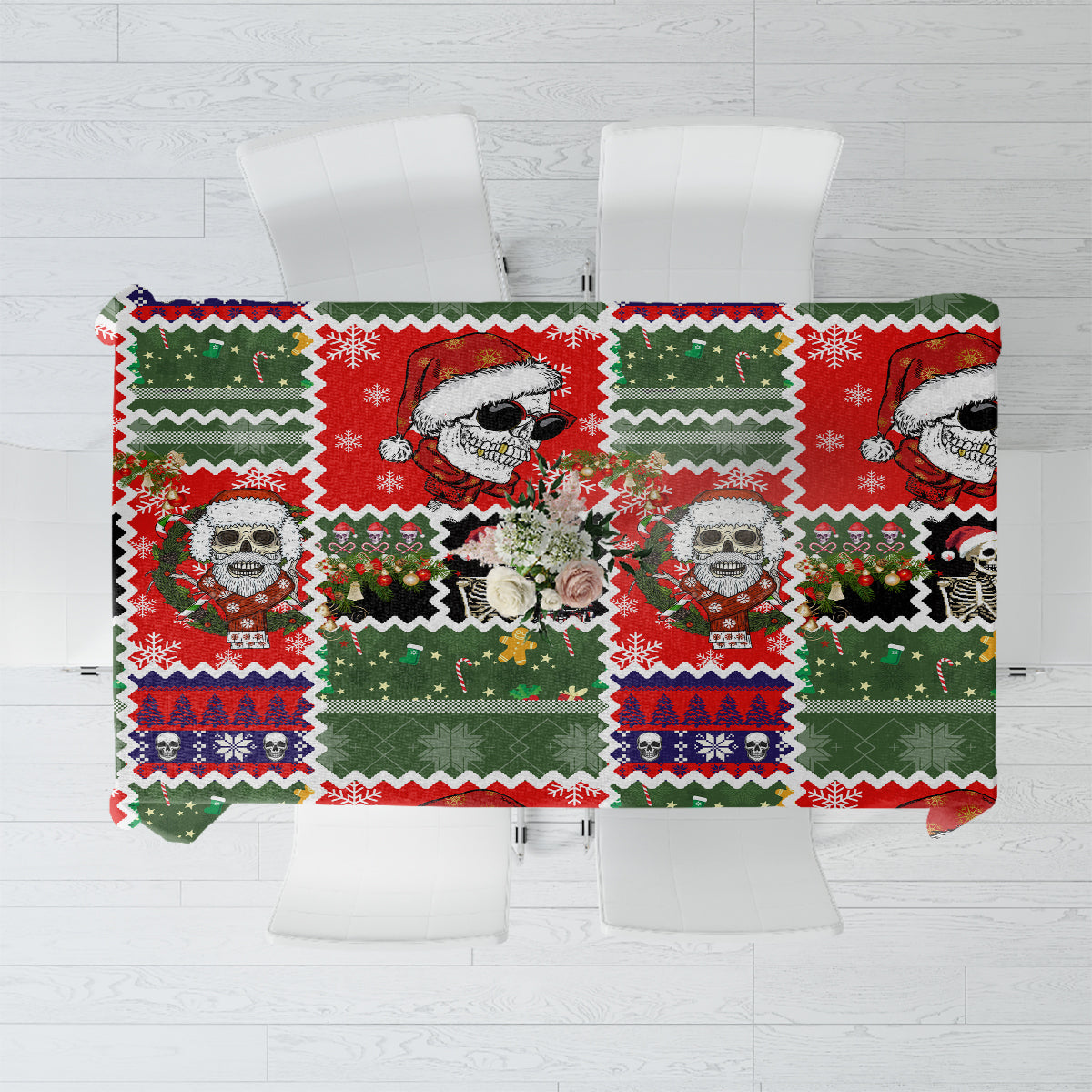 Skeleton Santa Claus Tablecloth Moodboard Skull Ugly Christmas - Wonder Print Shop