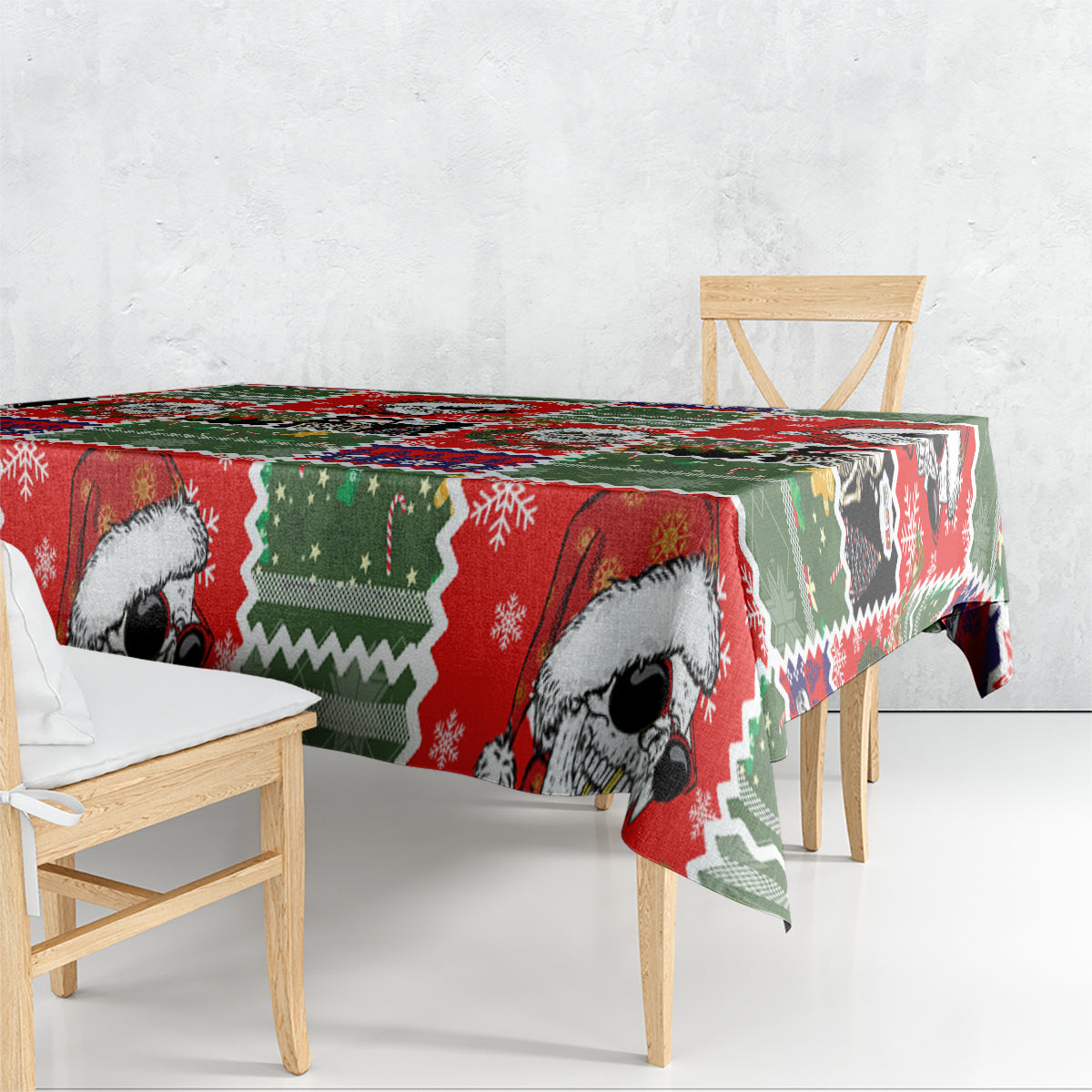 Skeleton Santa Claus Tablecloth Moodboard Skull Ugly Christmas - Wonder Print Shop