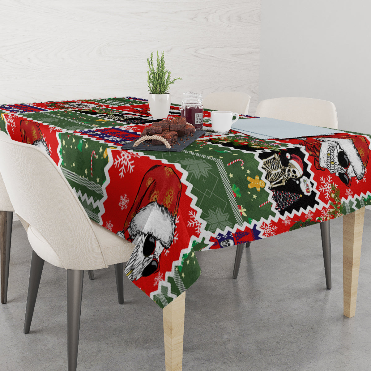 Skeleton Santa Claus Tablecloth Moodboard Skull Ugly Christmas - Wonder Print Shop