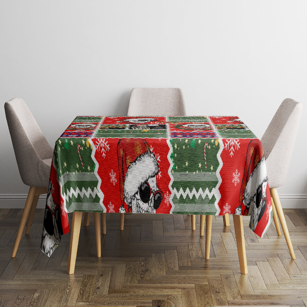 Skeleton Santa Claus Tablecloth Moodboard Skull Ugly Christmas - Wonder Print Shop
