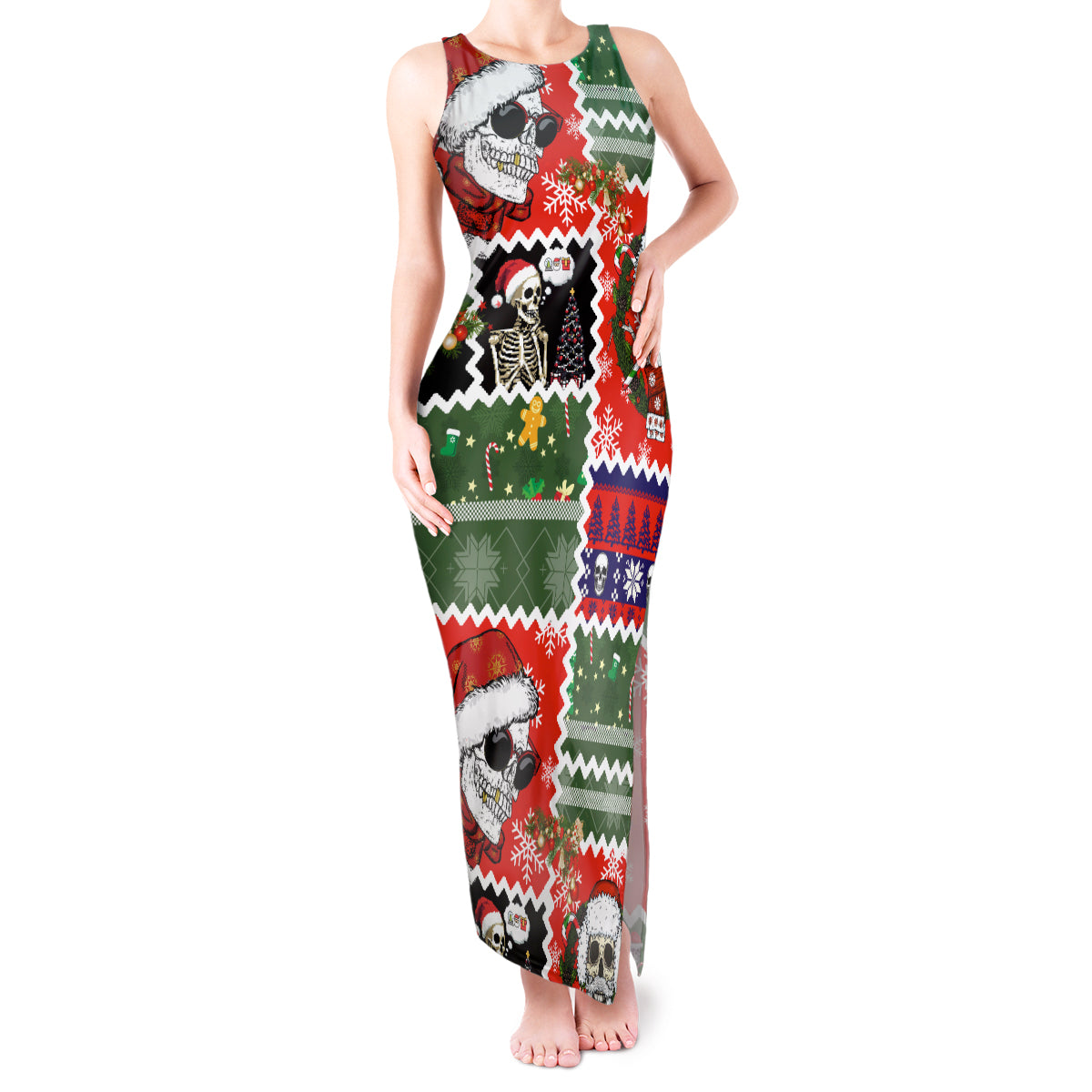 Skeleton Santa Claus Tank Maxi Dress Moodboard Skull Ugly Christmas - Wonder Print Shop