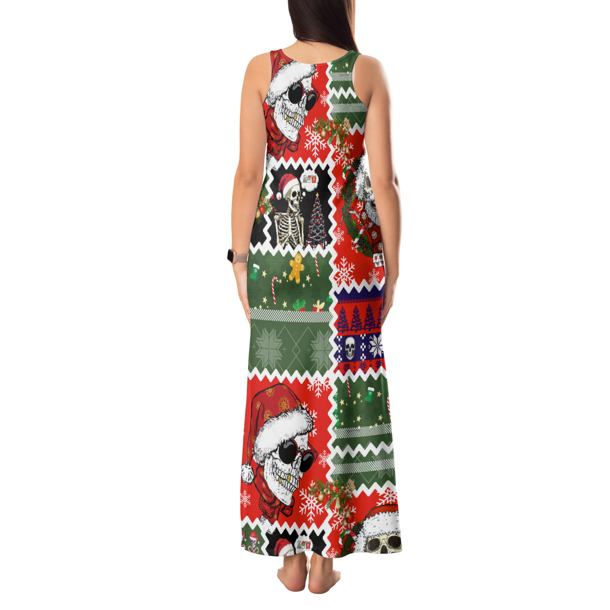 Skeleton Santa Claus Tank Maxi Dress Moodboard Skull Ugly Christmas - Wonder Print Shop