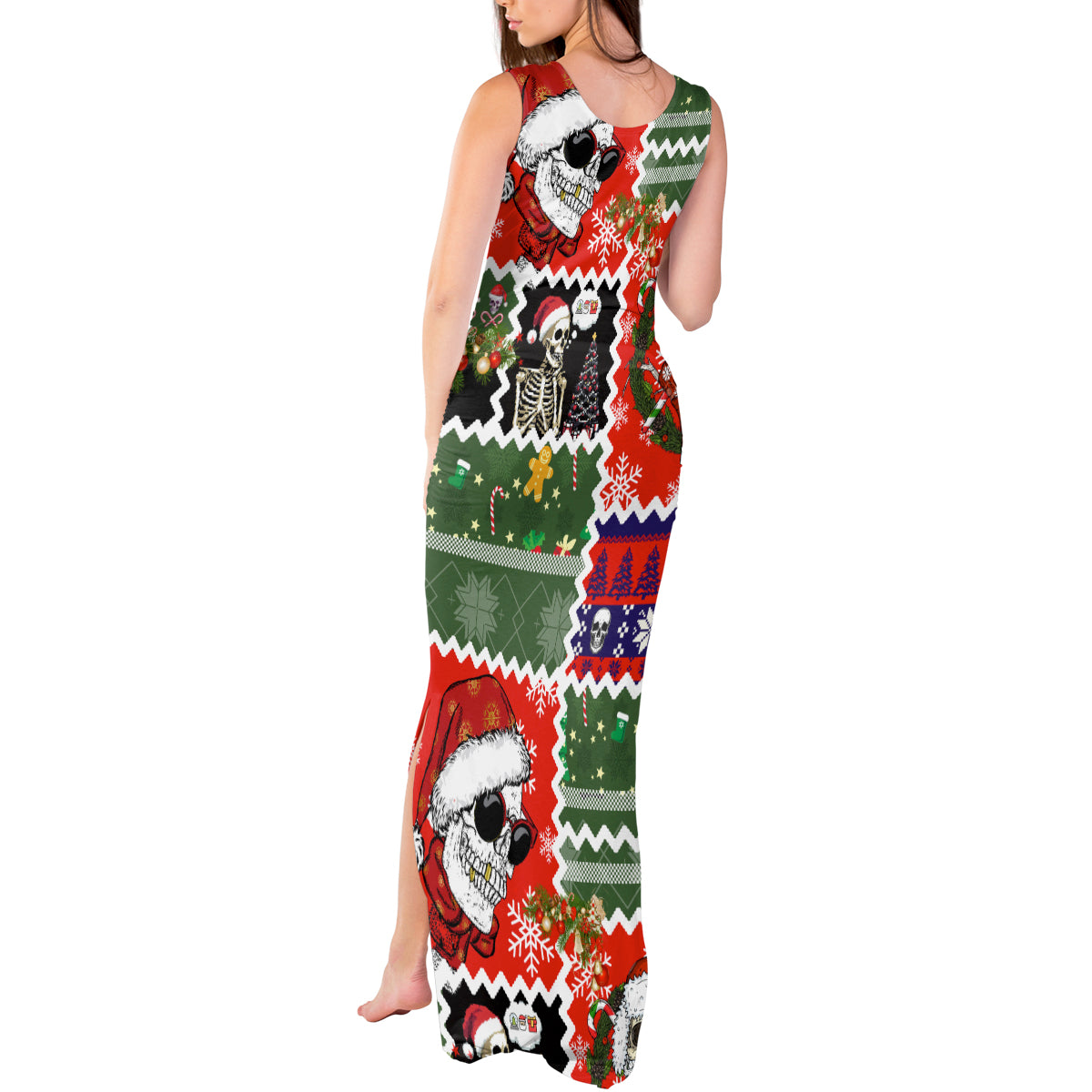 Skeleton Santa Claus Tank Maxi Dress Moodboard Skull Ugly Christmas - Wonder Print Shop