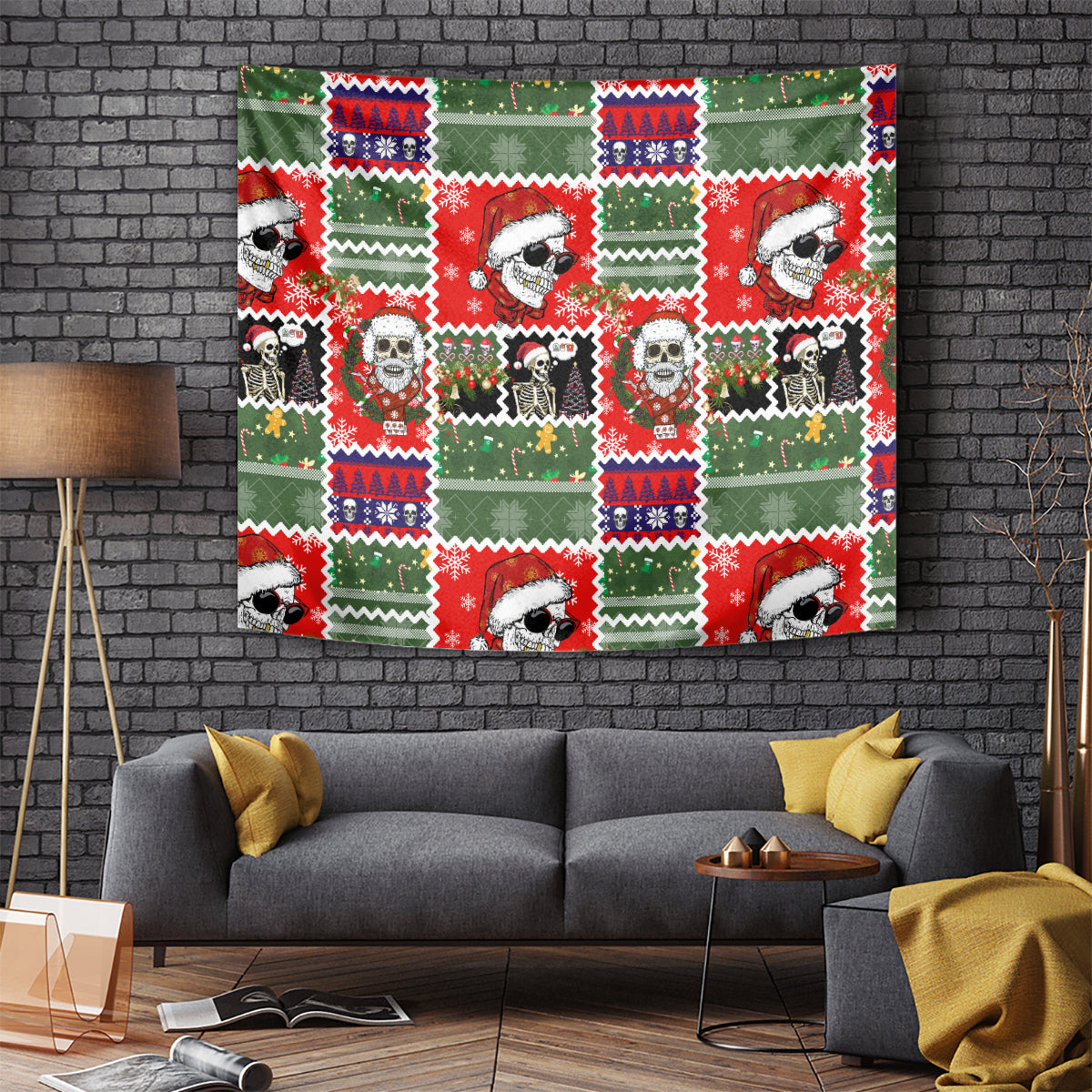 Skeleton Santa Claus Tapestry Moodboard Skull Ugly Christmas - Wonder Print Shop