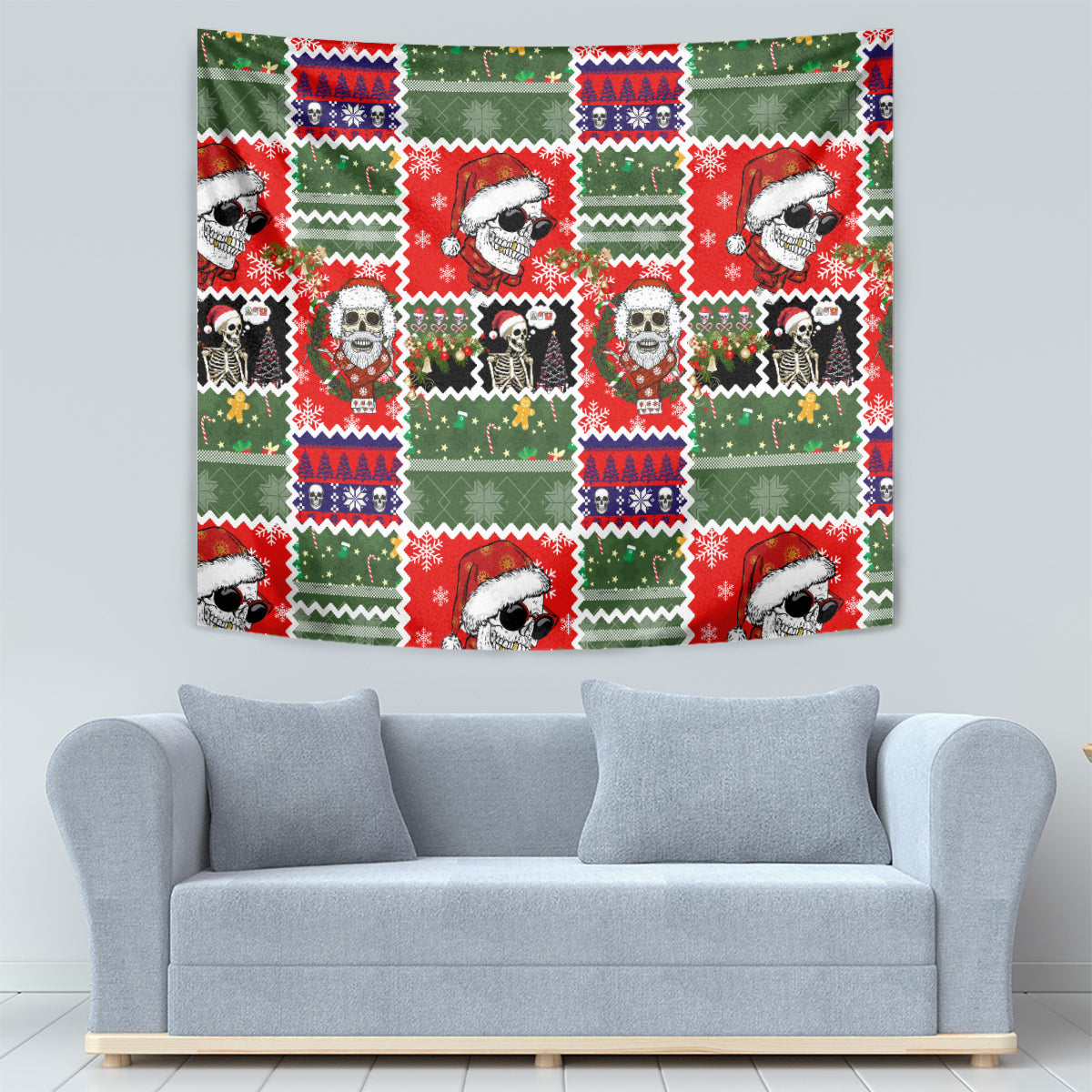 Skeleton Santa Claus Tapestry Moodboard Skull Ugly Christmas - Wonder Print Shop