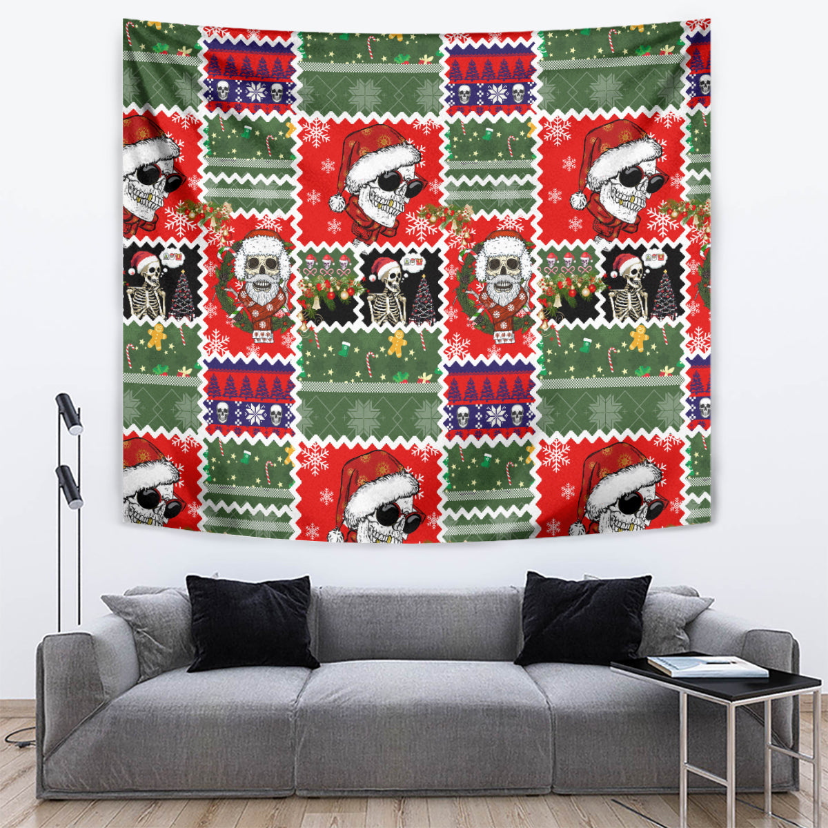 Skeleton Santa Claus Tapestry Moodboard Skull Ugly Christmas - Wonder Print Shop