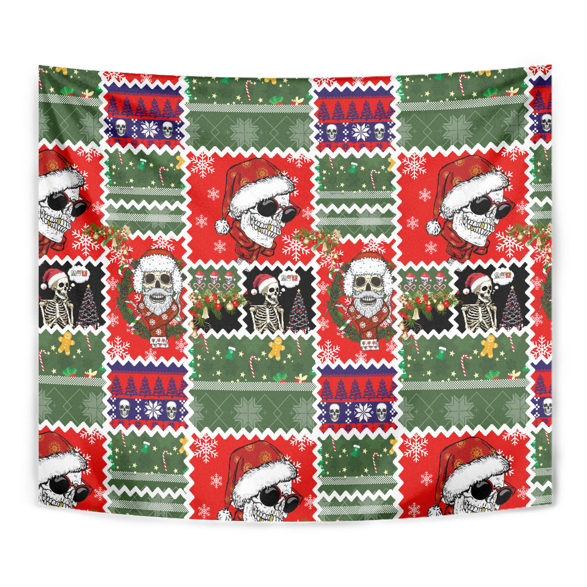 Skeleton Santa Claus Tapestry Moodboard Skull Ugly Christmas - Wonder Print Shop