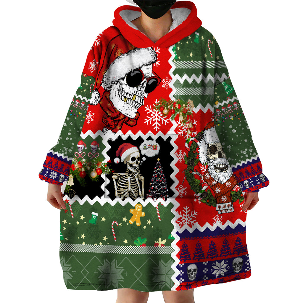 Skeleton Santa Claus Wearable Blanket Hoodie Moodboard Skull Ugly Christmas - Wonder Print Shop