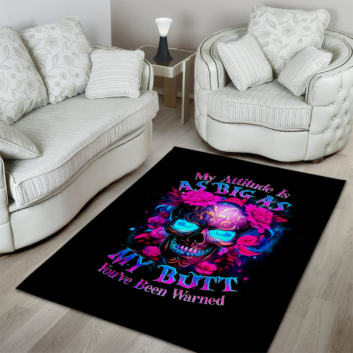 Sugar Skull Area Rug My Attitude Is As Big As My Butt You've Been Warned - Wonder Print Shop