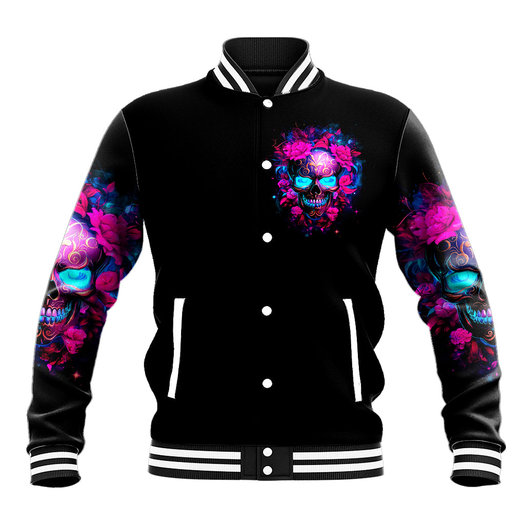 Sugar Skull Baseball Jacket My Attitude Is As Big As My Butt You've Been Warned - Wonder Print Shop