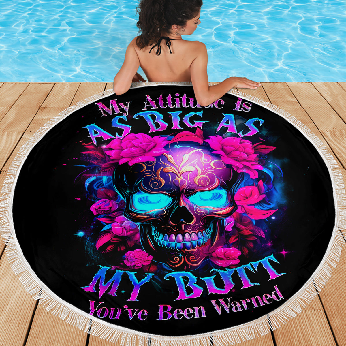 Sugar Skull Beach Blanket My Attitude Is As Big As My Butt You've Been Warned - Wonder Print Shop