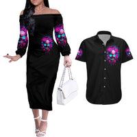 Sugar Skull Couples Matching Off The Shoulder Long Sleeve Dress and Hawaiian Shirt My Attitude Is As Big As My Butt You've Been Warned - Wonder Print Shop