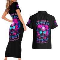 Sugar Skull Couples Matching Short Sleeve Bodycon Dress and Hawaiian Shirt My Attitude Is As Big As My Butt You've Been Warned - Wonder Print Shop