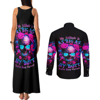 Sugar Skull Couples Matching Tank Maxi Dress and Long Sleeve Button Shirt My Attitude Is As Big As My Butt You've Been Warned - Wonder Print Shop