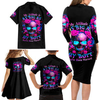 Sugar Skull Family Matching Long Sleeve Bodycon Dress and Hawaiian Shirt My Attitude Is As Big As My Butt You've Been Warned - Wonder Print Shop