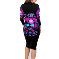 Sugar Skull Family Matching Long Sleeve Bodycon Dress and Hawaiian Shirt My Attitude Is As Big As My Butt You've Been Warned - Wonder Print Shop