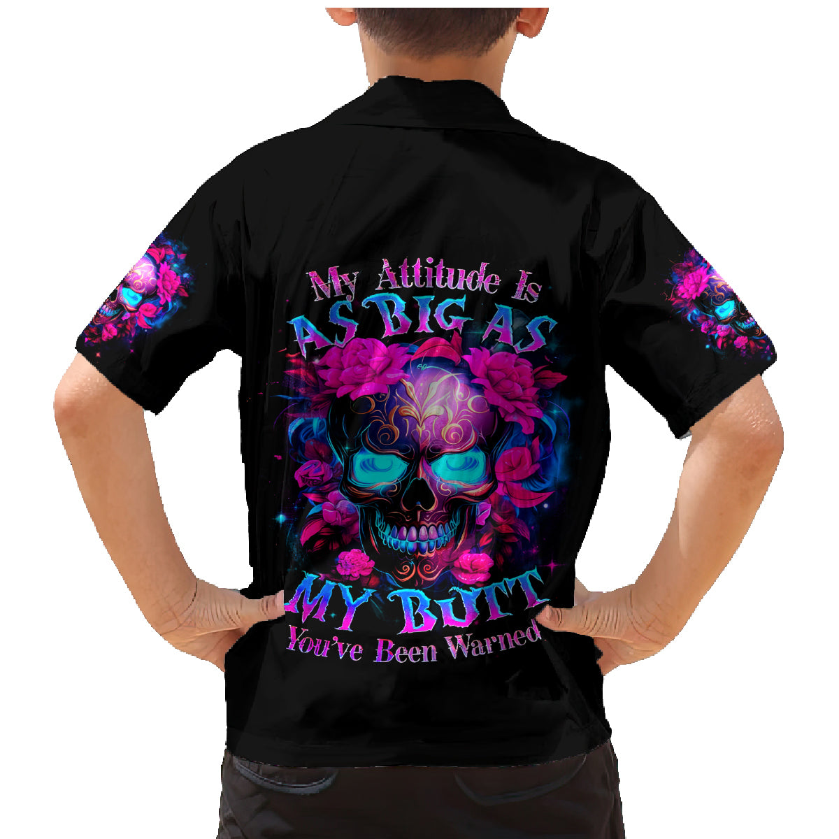 Sugar Skull Family Matching Mermaid Dress and Hawaiian Shirt My Attitude Is As Big As My Butt You've Been Warned - Wonder Print Shop