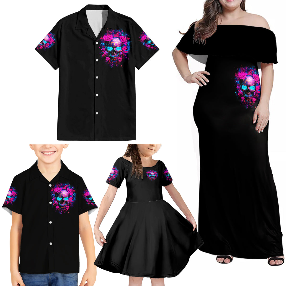 Sugar Skull Family Matching Off Shoulder Maxi Dress and Hawaiian Shirt My Attitude Is As Big As My Butt You've Been Warned - Wonder Print Shop