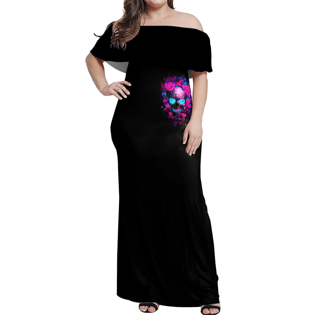Sugar Skull Off Shoulder Maxi Dress My Attitude Is As Big As My Butt You've Been Warned - Wonder Print Shop