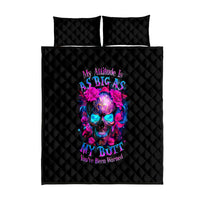Sugar Skull Quilt Bed Set My Attitude Is As Big As My Butt You've Been Warned - Wonder Print Shop