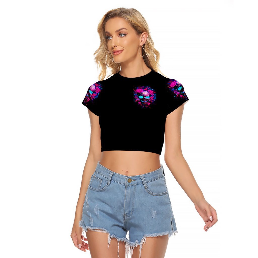 Sugar Skull Raglan Cropped T Shirt My Attitude Is As Big As My Butt You've Been Warned - Wonder Print Shop