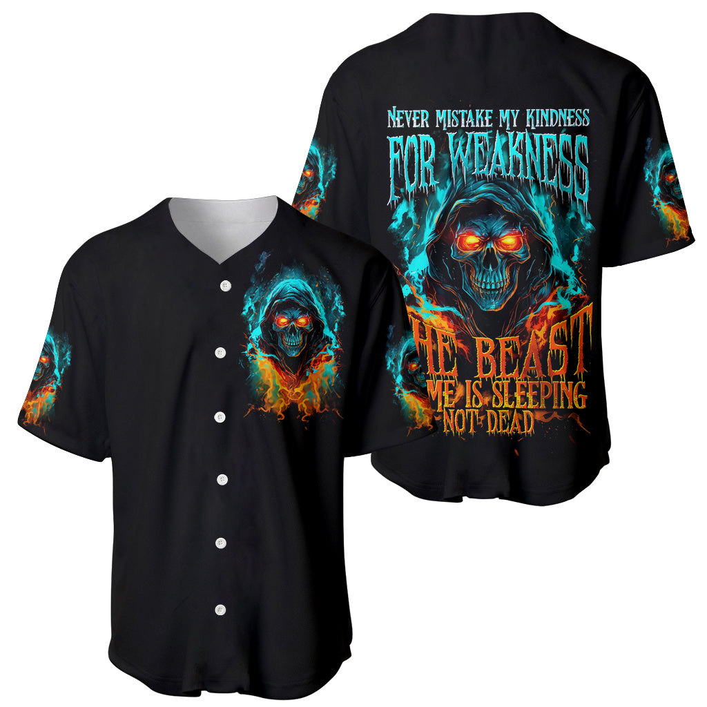 Flame Skull Baseball Jersey Never Mistake My Kindness For Weakness The Beast In Me Is Sleeping Noe Dead - Wonder Print Shop