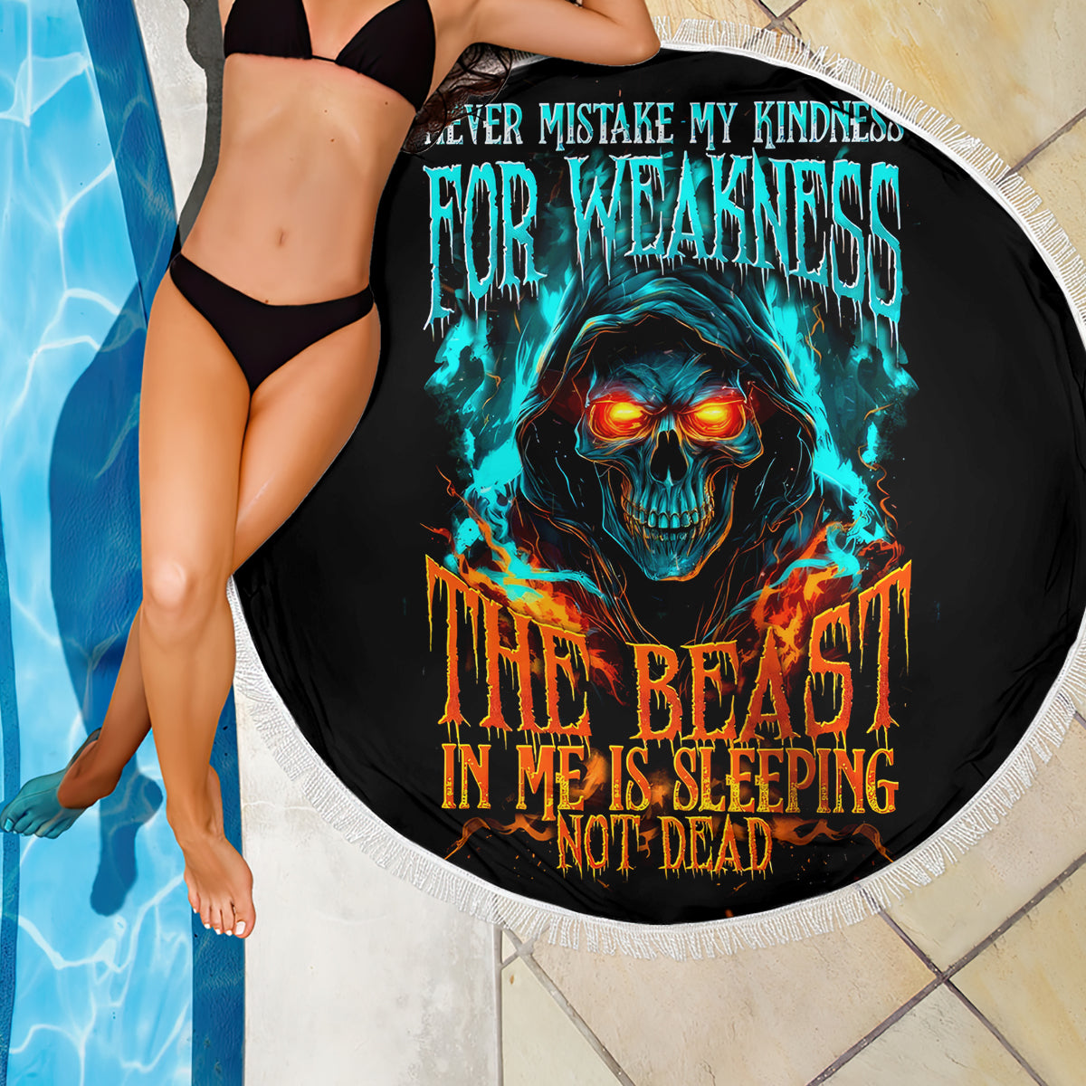 Flame Skull Beach Blanket Never Mistake My Kindness For Weakness The Beast In Me Is Sleeping Noe Dead - Wonder Print Shop