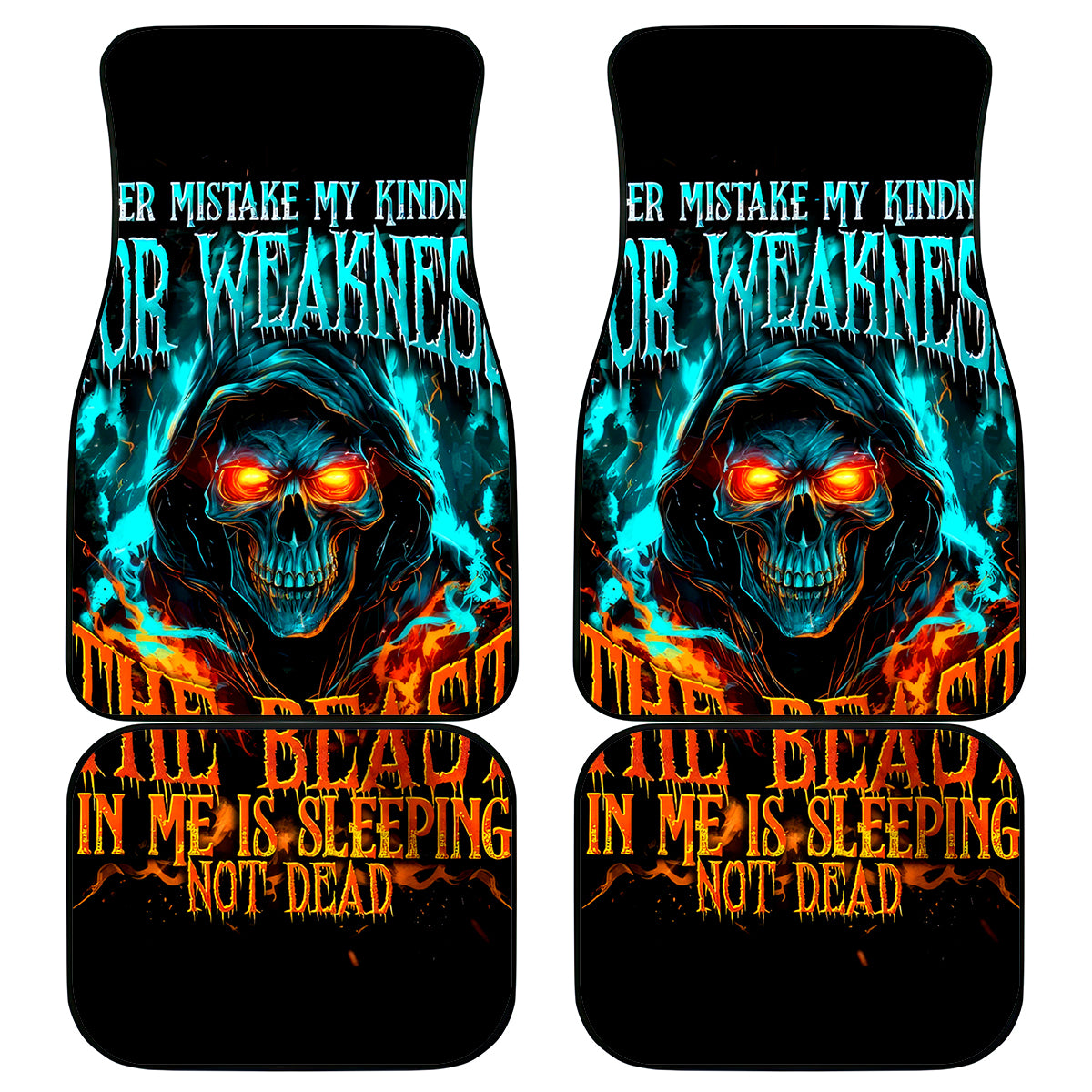Flame Skull Car Mats Never Mistake My Kindness For Weakness The Beast In Me Is Sleeping Noe Dead - Wonder Print Shop