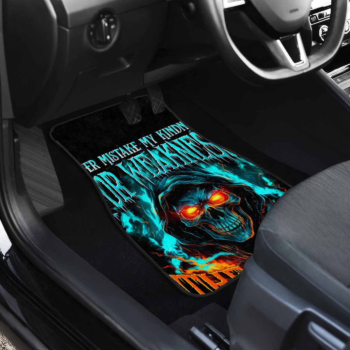 Flame Skull Car Mats Never Mistake My Kindness For Weakness The Beast In Me Is Sleeping Noe Dead - Wonder Print Shop