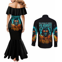 flame-skull-couples-matching-mermaid-dress-and-long-sleeve-button-shirt-never-mistake-my-kindness-for-weakness-the-beast-in-me-is-sleeping-noe-dead