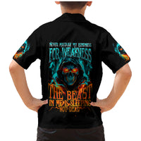 Flame Skull Family Matching Mermaid Dress and Hawaiian Shirt Never Mistake My Kindness For Weakness The Beast In Me Is Sleeping Noe Dead - Wonder Print Shop