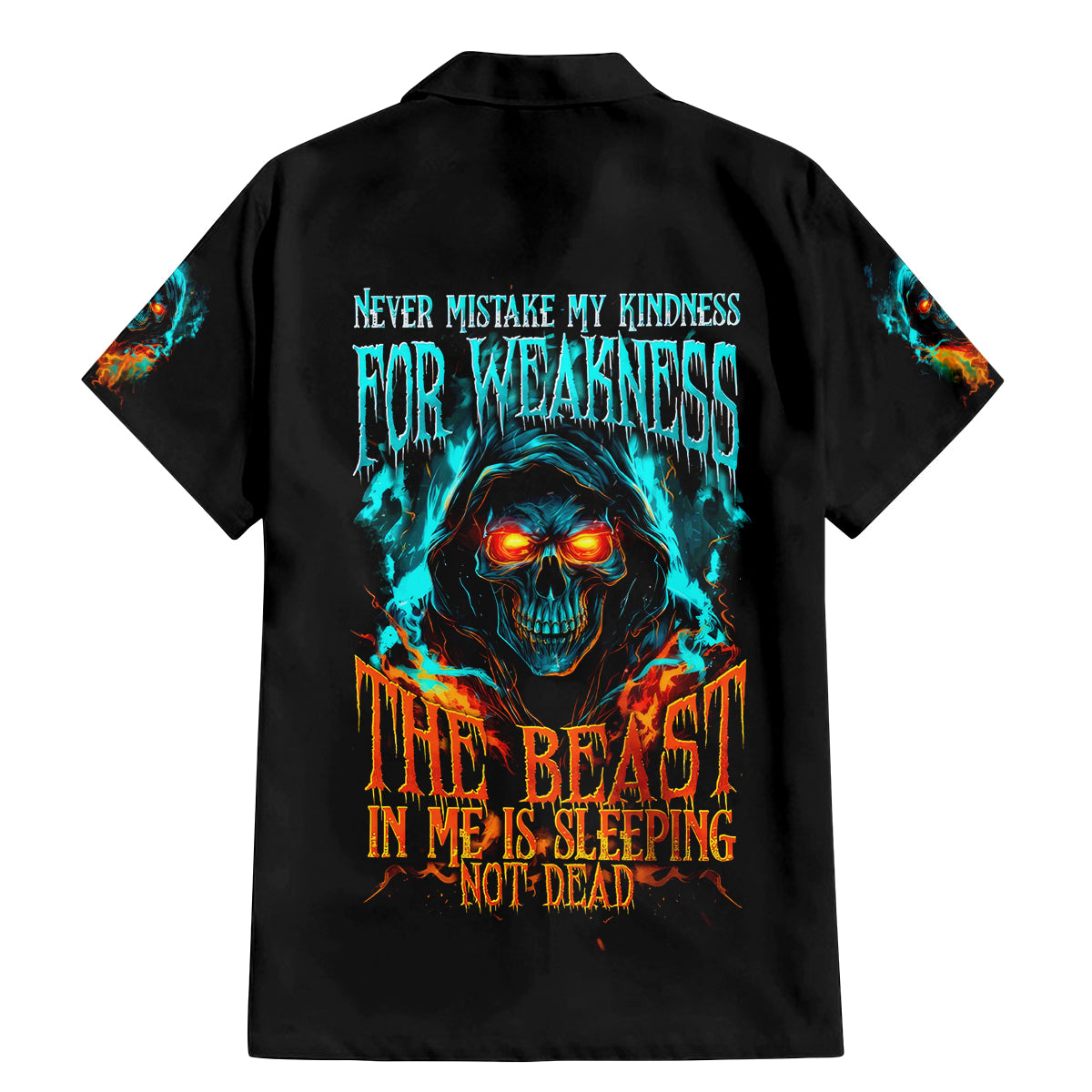 Flame Skull Family Matching Mermaid Dress and Hawaiian Shirt Never Mistake My Kindness For Weakness The Beast In Me Is Sleeping Noe Dead - Wonder Print Shop