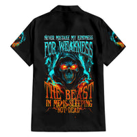 Flame Skull Family Matching Short Sleeve Bodycon Dress and Hawaiian Shirt Never Mistake My Kindness For Weakness The Beast In Me Is Sleeping Noe Dead - Wonder Print Shop