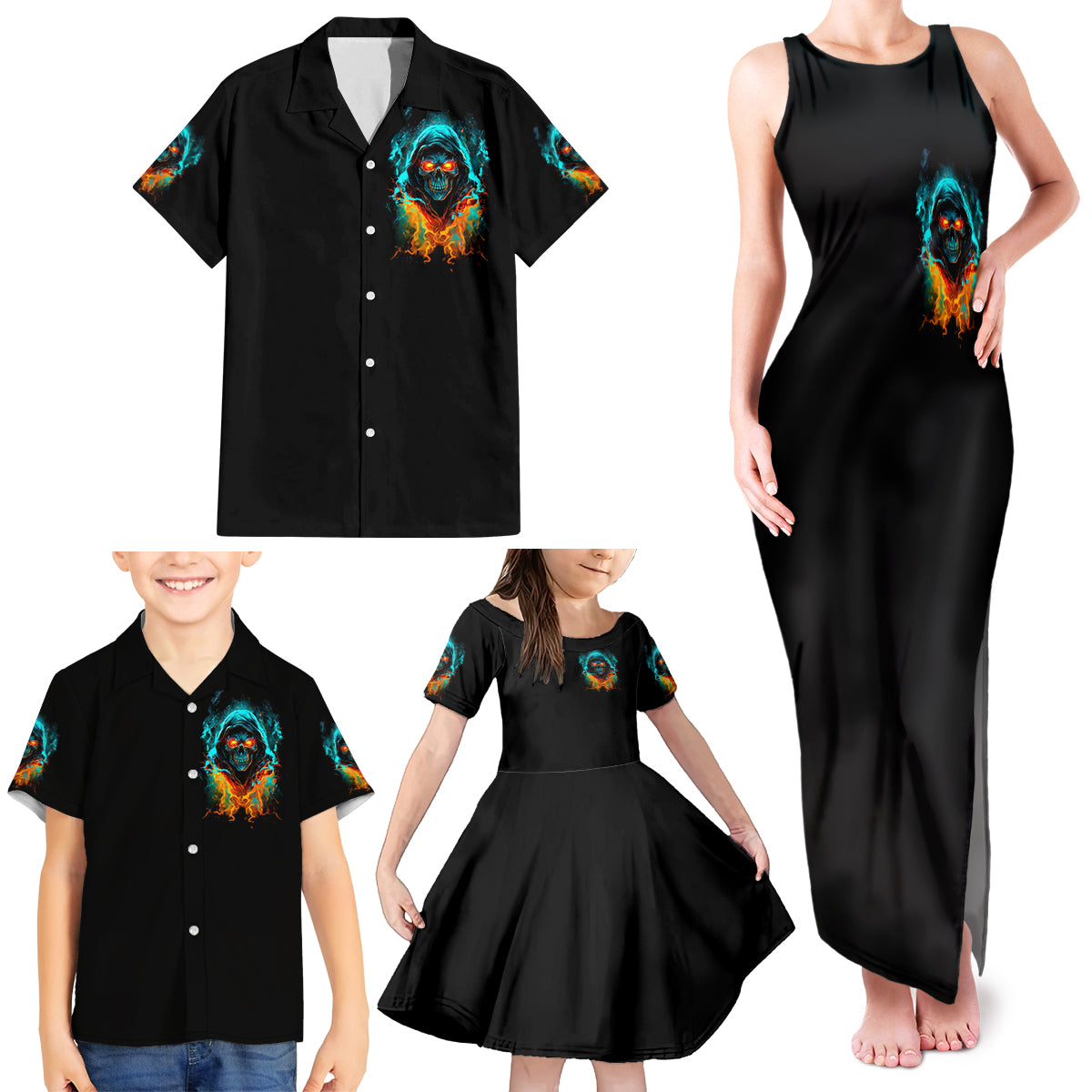 Flame Skull Family Matching Tank Maxi Dress and Hawaiian Shirt Never Mistake My Kindness For Weakness The Beast In Me Is Sleeping Noe Dead - Wonder Print Shop