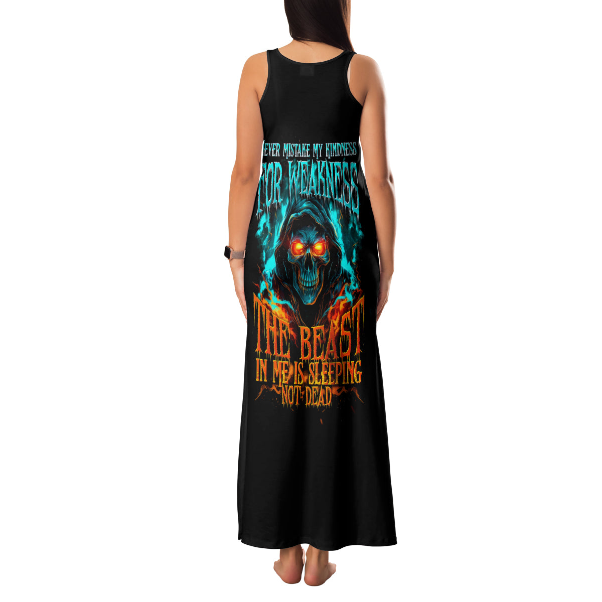 Flame Skull Family Matching Tank Maxi Dress and Hawaiian Shirt Never Mistake My Kindness For Weakness The Beast In Me Is Sleeping Noe Dead - Wonder Print Shop
