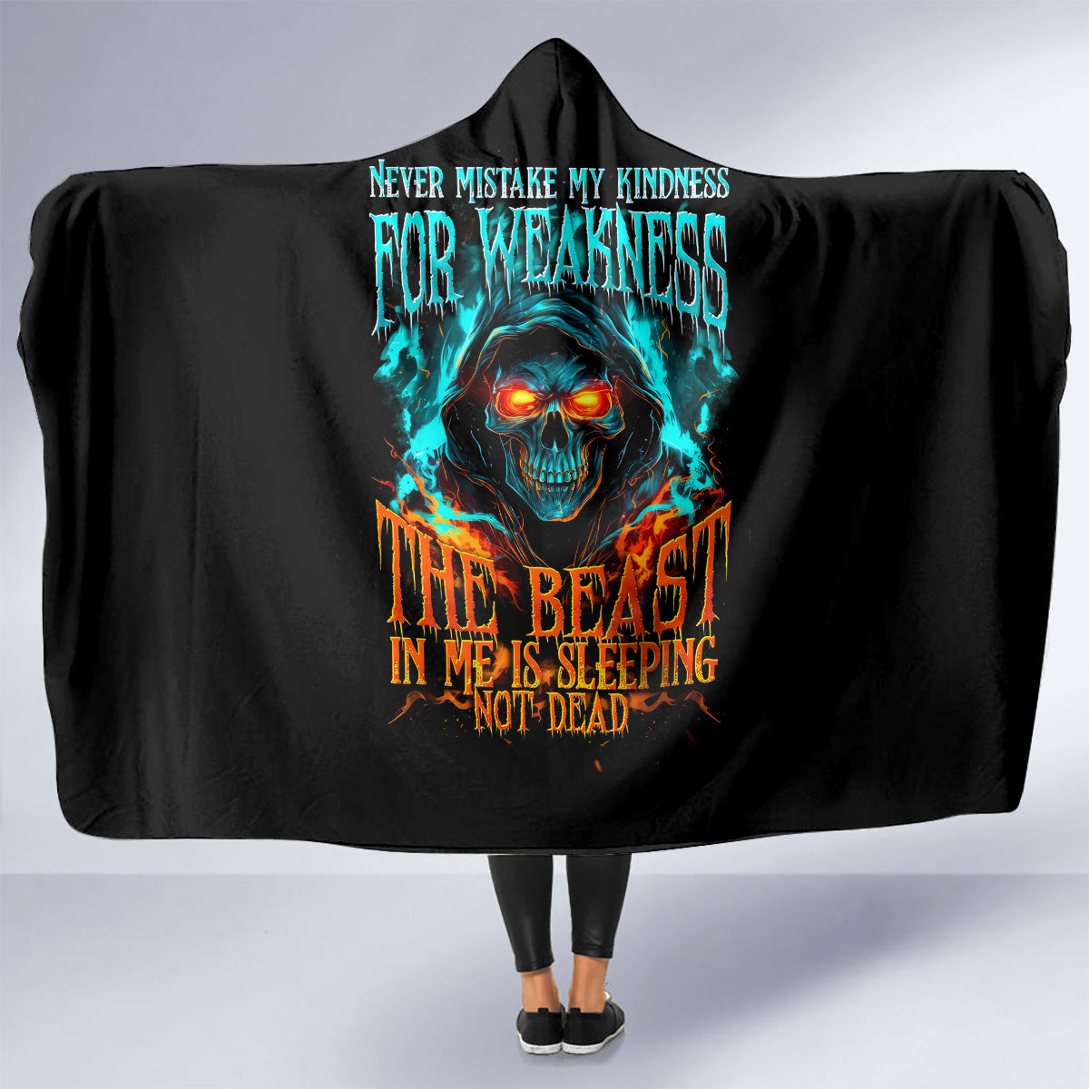 flame-skull-hooded-blanket-never-mistake-my-kindness-for-weakness-the-beast-in-me-is-sleeping-noe-dead