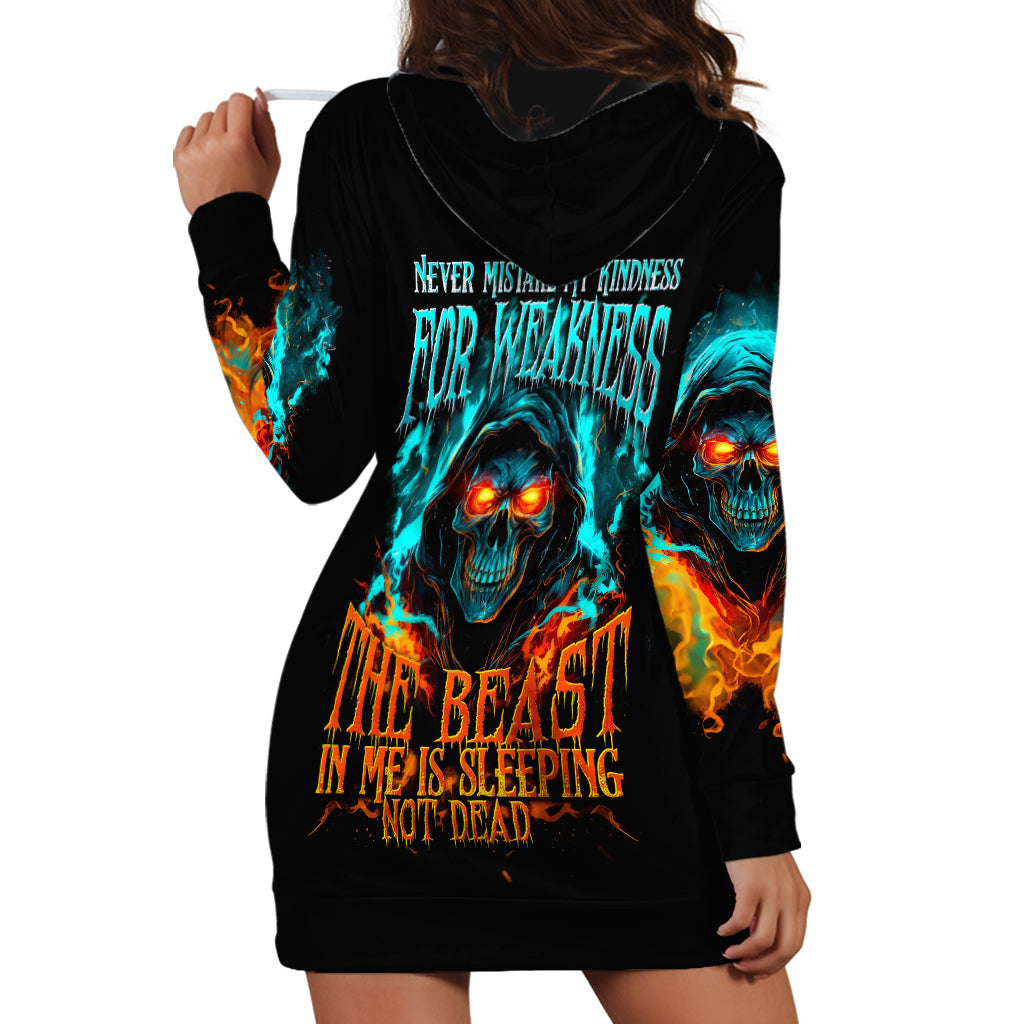 Flame Skull Hoodie Dress Never Mistake My Kindness For Weakness The Beast In Me Is Sleeping Noe Dead - Wonder Print Shop