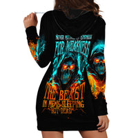 Flame Skull Hoodie Dress Never Mistake My Kindness For Weakness The Beast In Me Is Sleeping Noe Dead - Wonder Print Shop