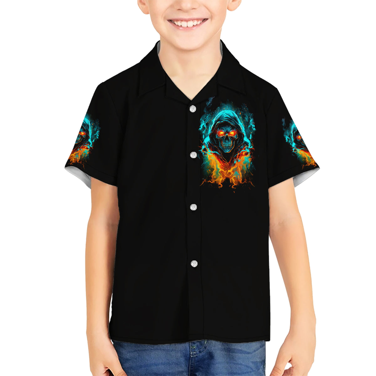 Flame Skull Kid Hawaiian Shirt Never Mistake My Kindness For Weakness The Beast In Me Is Sleeping Noe Dead - Wonder Print Shop