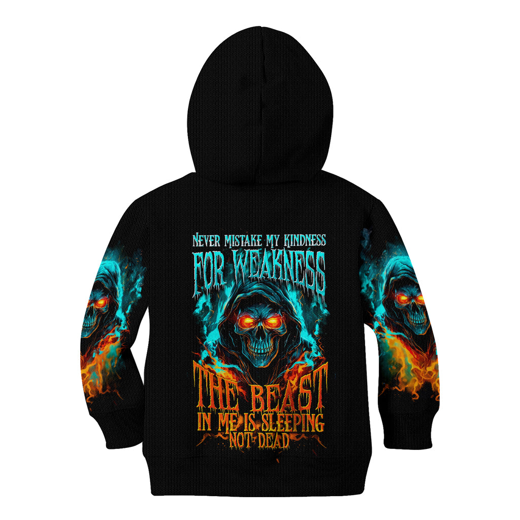 Flame Skull Kid Hoodie Never Mistake My Kindness For Weakness The Beast In Me Is Sleeping Noe Dead - Wonder Print Shop