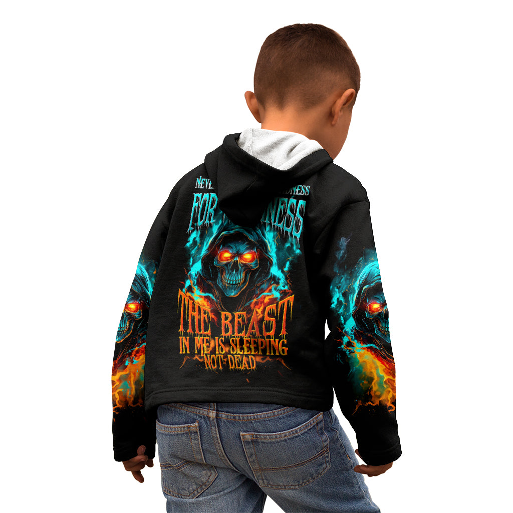 Flame Skull Kid Hoodie Never Mistake My Kindness For Weakness The Beast In Me Is Sleeping Noe Dead - Wonder Print Shop