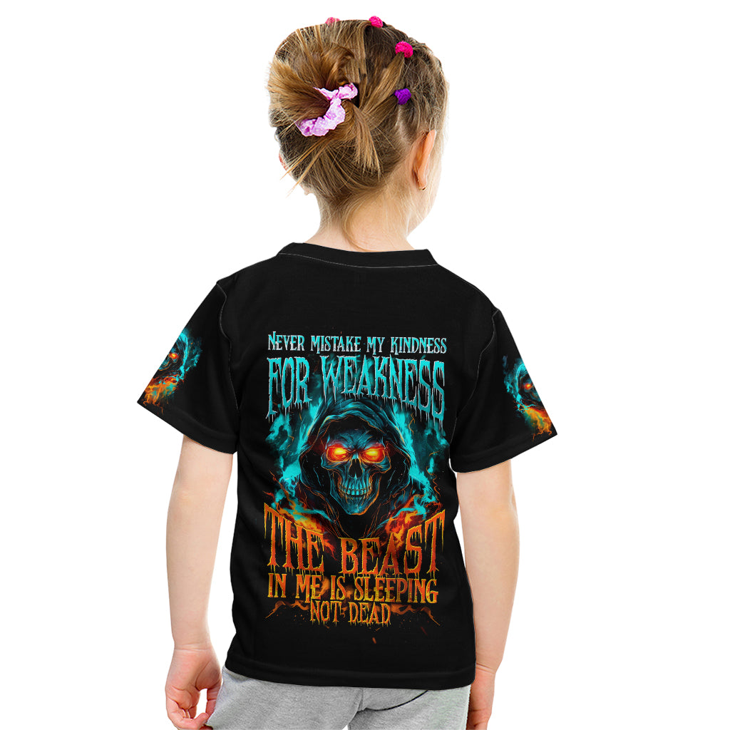 Flame Skull Kid T Shirt Never Mistake My Kindness For Weakness The Beast In Me Is Sleeping Noe Dead - Wonder Print Shop