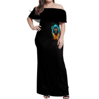 Flame Skull Off Shoulder Maxi Dress Never Mistake My Kindness For Weakness The Beast In Me Is Sleeping Noe Dead - Wonder Print Shop