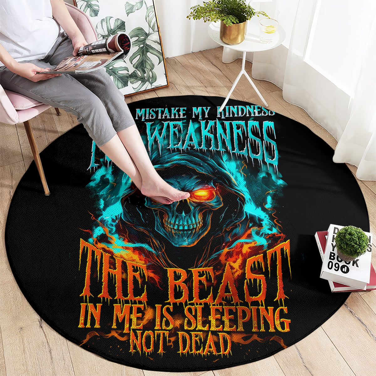 flame-skull-round-carpet-never-mistake-my-kindness-for-weakness-the-beast-in-me-is-sleeping-noe-dead