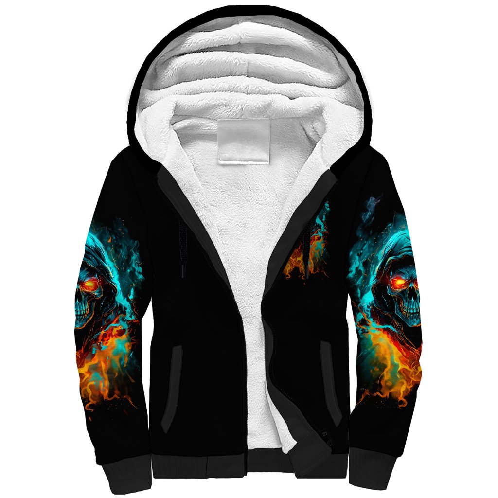 Flame Skull Sherpa Hoodie Never Mistake My Kindness For Weakness The Beast In Me Is Sleeping Noe Dead - Wonder Print Shop